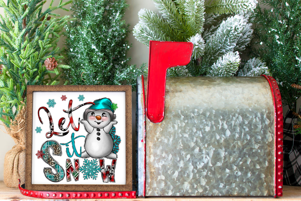 Let it Snow Happy Snowman Christmas Tier Tray Sign - Sew Lucky Embroidery
