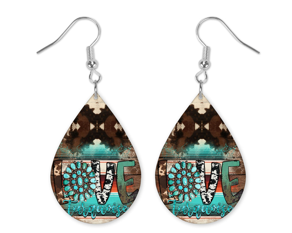 Love Turquoise Teardrop Earrings - Sew Lucky Embroidery
