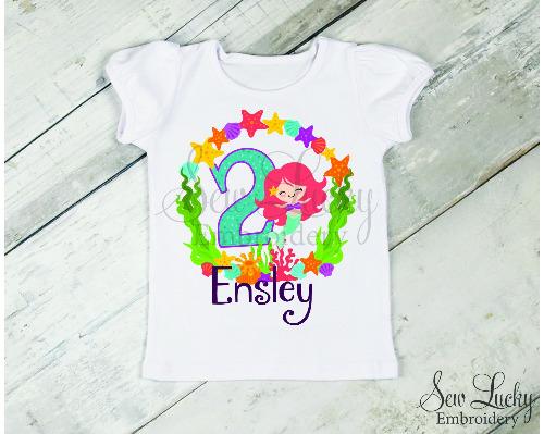 Mermaid Girls Personalized Birthday Shirt - Sew Lucky Embroidery