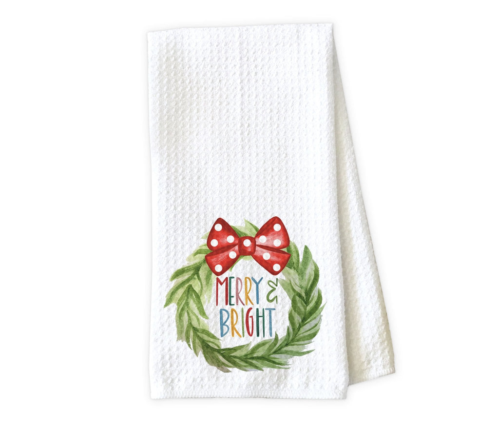 Watercolor Wreath Personalized Waffle Weave Christmas Kitchen Towel