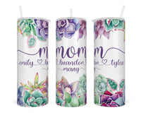 Mom Succulents Personalized 20 oz insulated stainless steel tumbler - Sew Lucky Embroidery
