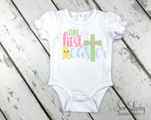 My First Easter girls baby bodysuit - Sew Lucky Embroidery