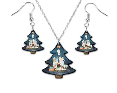 Nativity Christmas Tree Earrings and Necklace Set