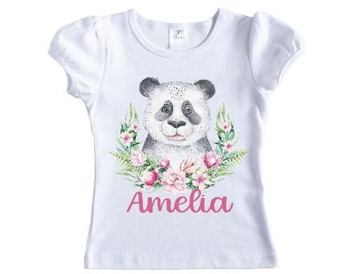 Panda with Pastel Flowers Girls Personalized Shirt - Sew Lucky Embroidery