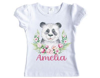 Panda with Pastel Flowers Girls Personalized Shirt - Sew Lucky Embroidery