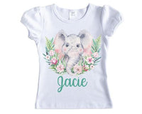 Pastel Elephant Personalized Girls Shirt - Sew Lucky Embroidery