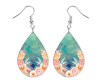 Peach Flowers Teardrop Earrings - Sew Lucky Embroidery