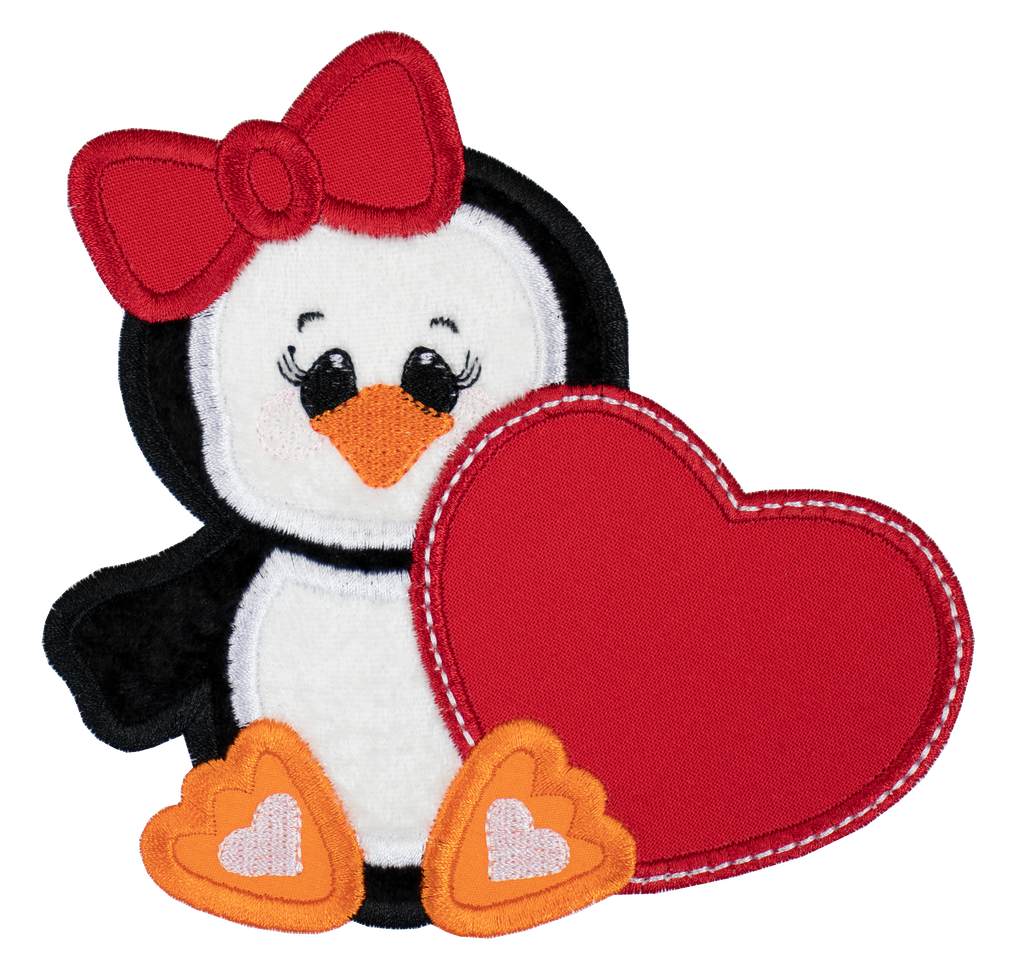 Penguin with Red Heart Patch - Sew Lucky Embroidery