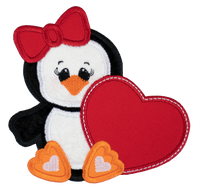 Penguin with Red Heart Patch - Sew Lucky Embroidery