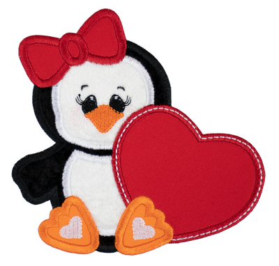 Penguin with Red Heart Sew or Iron on Embroidered Patch