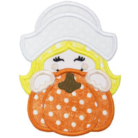 Pilgrim Girl Pumpkin Peeker Monogram Patch - Sew Lucky Embroidery