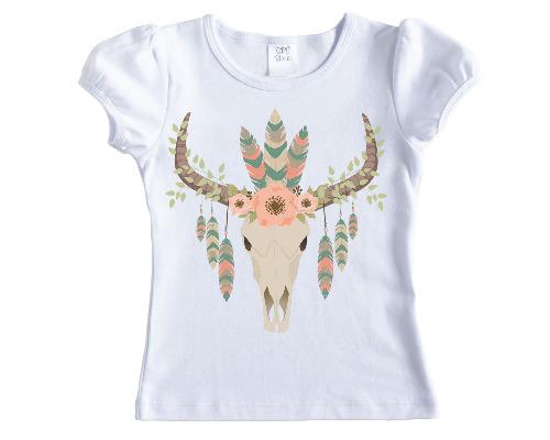 Pink Cow Skull Girls Shirt - Sew Lucky Embroidery
