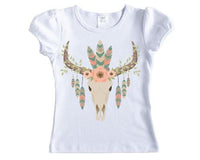 Pink Cow Skull Girls Shirt - Sew Lucky Embroidery