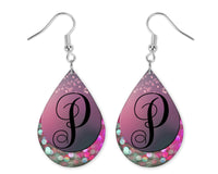 Pink and Purple Bokeh Monogrammed Teardrop Earrings