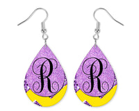 Purple and Yellow Monogrammed Teardrop Earrings
