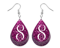 Purple Two Tone Glitter Monogrammed Teardrop Earrings