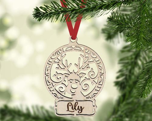 Reindeer Face Christmas Ornament Personalized - Sew Lucky Embroidery