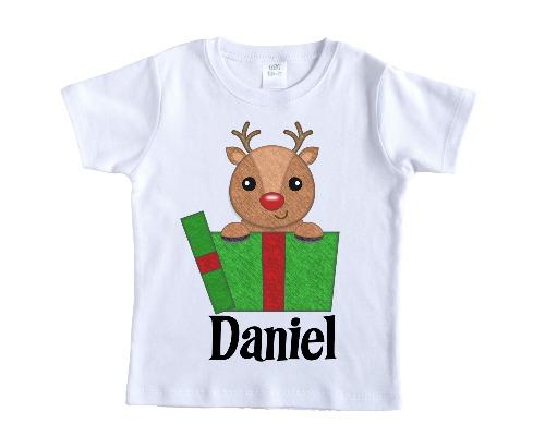 Reindeer Present Christmas Personalized Shirt - Sew Lucky Embroidery