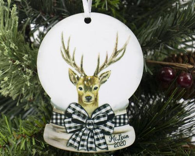 Reindeer Snowglobe Christmas Ornament Personalized