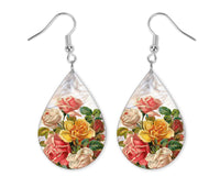 Roses Teardrop Earrings - Sew Lucky Embroidery