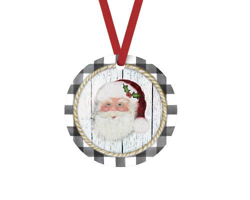 Santa Gray Buffalo Plaid Trim Christmas Ornament - Sew Lucky Embroidery