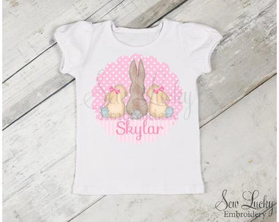 Scalloped Girl Bunny Trio Girls Personalized Shirt