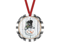 Snowman Gray Buffalo Plaid Christmas Ornament - Sew Lucky Embroidery