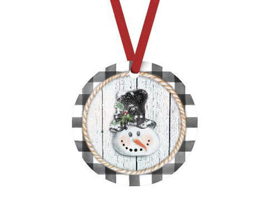 Snowman Gray Buffalo Plaid Christmas Ornament