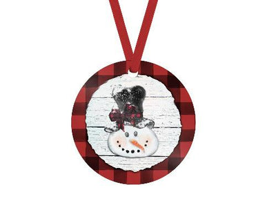 Snowman Red Buffalo Plaid Trim Christmas Ornament