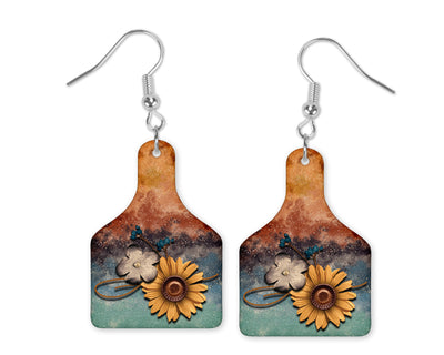 Sunflower Cow Tag Earrings