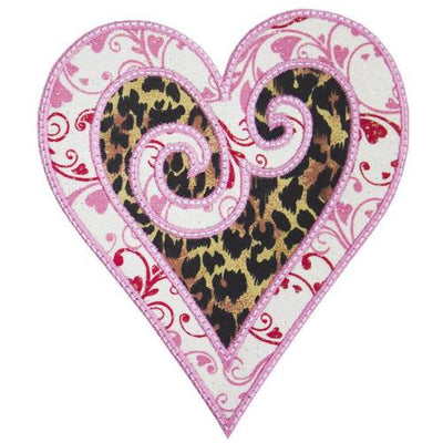 Swirl Leopard Heart Sew or Iron on Embroidered Patch