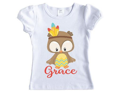 Thanksgiving Owl Personalized Girls Shirt
