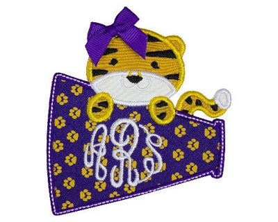 Tiger Football Girl Megaphone Monogram Personalized Sew or Iron on Embroidered Patch