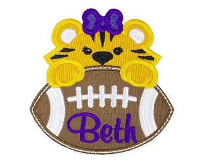 Tiger Football Girl Personalized Sew or Iron on Embroidered Patch