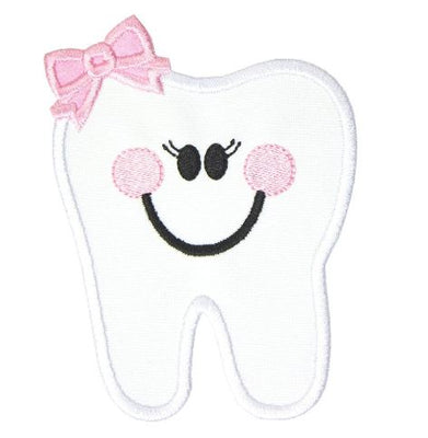 Happy Tooth with Pink Bow Sew or Iron on Embroidered Patch