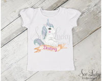 Unicorn with Banner Girls Personalized Shirt - Sew Lucky Embroidery