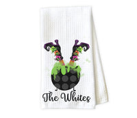 Upside Down Witch in Caldron Personalized Kitchen Towel - Waffle Weave Towel - Microfiber Towel - Kitchen Decor - House Warming Gift - Sew Lucky Embroidery