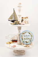 Seashells Welcome to the Beach Tier Tray Sign and Stand - Sew Lucky Embroidery