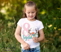 Woodland Deer Antlers Girls Birthday Shirt - Sew Lucky Embroidery