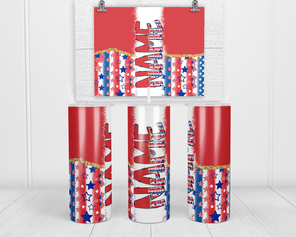Fourth of July Personalized 20oz Insulated Tumbler with Lid and Straw - Sew Lucky Embroidery