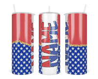 American Flag Personalized 20oz Insulated Tumbler with Lid and Straw - Sew Lucky Embroidery