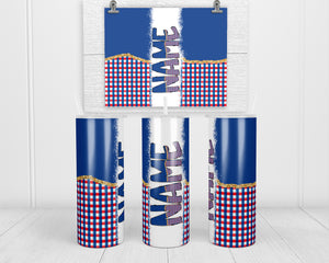 American Plaid Personalized 20oz Insulated Tumbler with Lid and Straw - Sew Lucky Embroidery