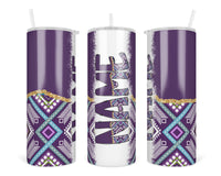 Purple Aztec Personalized 20oz Insulated Tumbler with Lid and Straw - Sew Lucky Embroidery