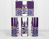 Purple Aztec Personalized 20oz Insulated Tumbler with Lid and Straw - Sew Lucky Embroidery