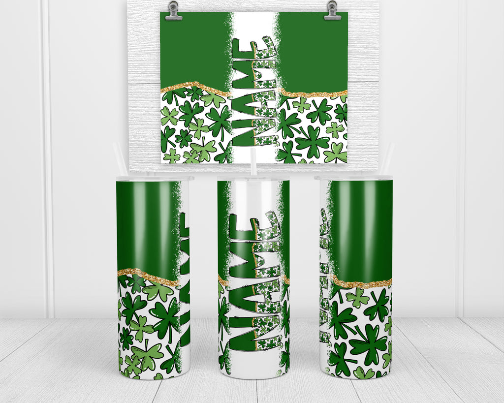 Clovers Personalized 20oz Insulated Tumbler with Lid and Straw - Sew Lucky Embroidery