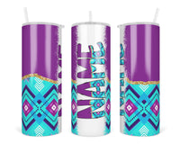 Pretty Aztec Personalized 20oz Insulated Tumbler with Lid and Straw - Sew Lucky Embroidery