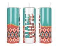 Teal and Pink Diamonds Personalized 20oz Insulated Tumbler with Lid and Straw - Sew Lucky Embroidery