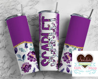 Purple Floral Personalized 20oz Insulated Tumbler with Lid and Straw - Sew Lucky Embroidery