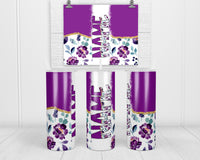 Purple Floral Personalized 20oz Insulated Tumbler with Lid and Straw - Sew Lucky Embroidery
