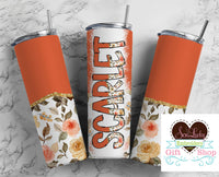 Fall Floral Personalized 20 oz insulated tumbler with lid and straw - Sew Lucky Embroidery
